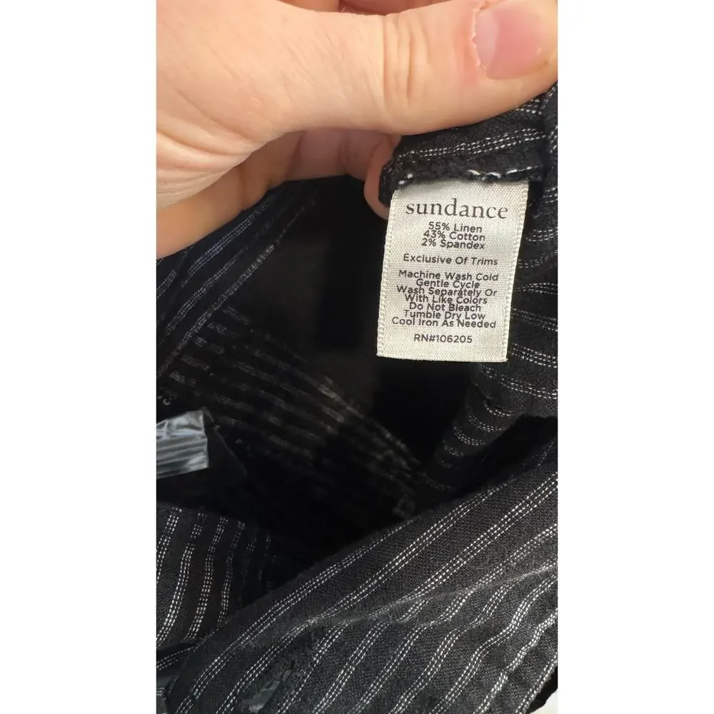 SUNDANCE NWOT Amelia Linen Blend Pinstripe Pants Size 16 Black Old Money Neutral